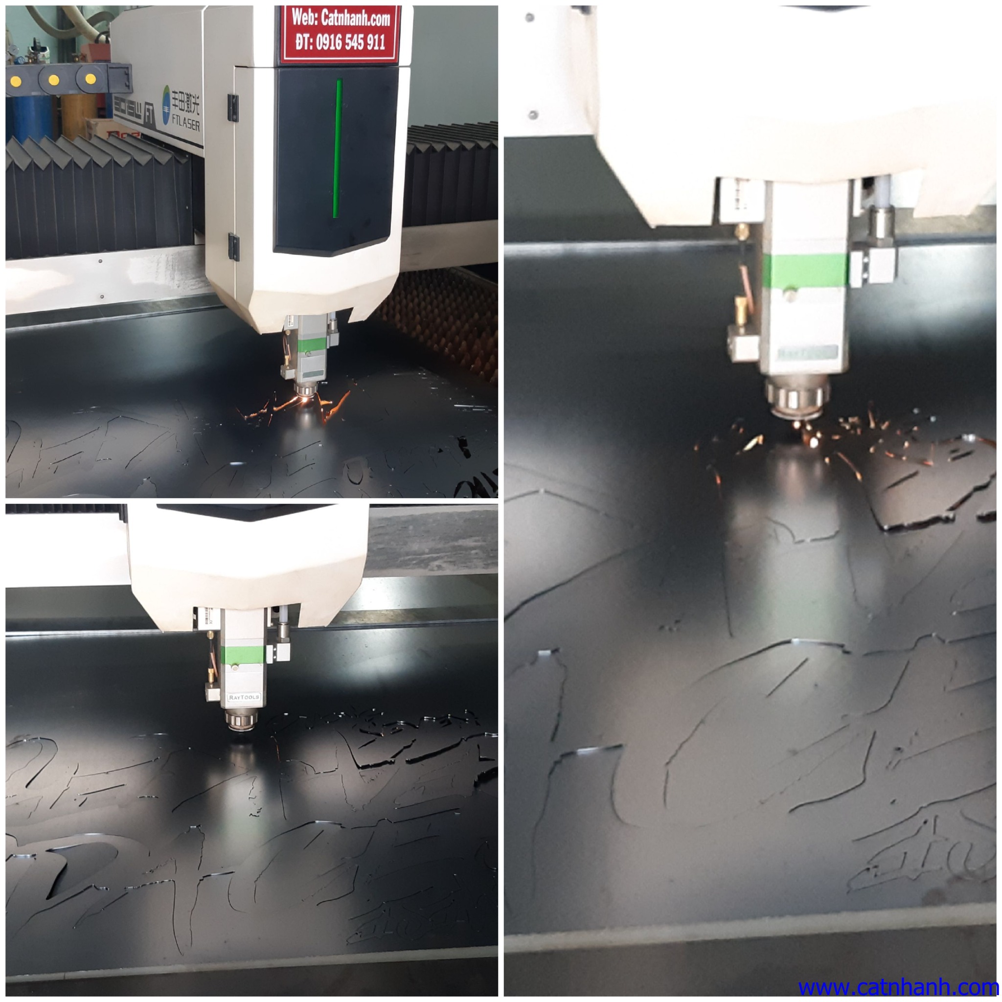 Cắt laser fiber inox và sắt, tia lửa bắn ra từ mép cắt